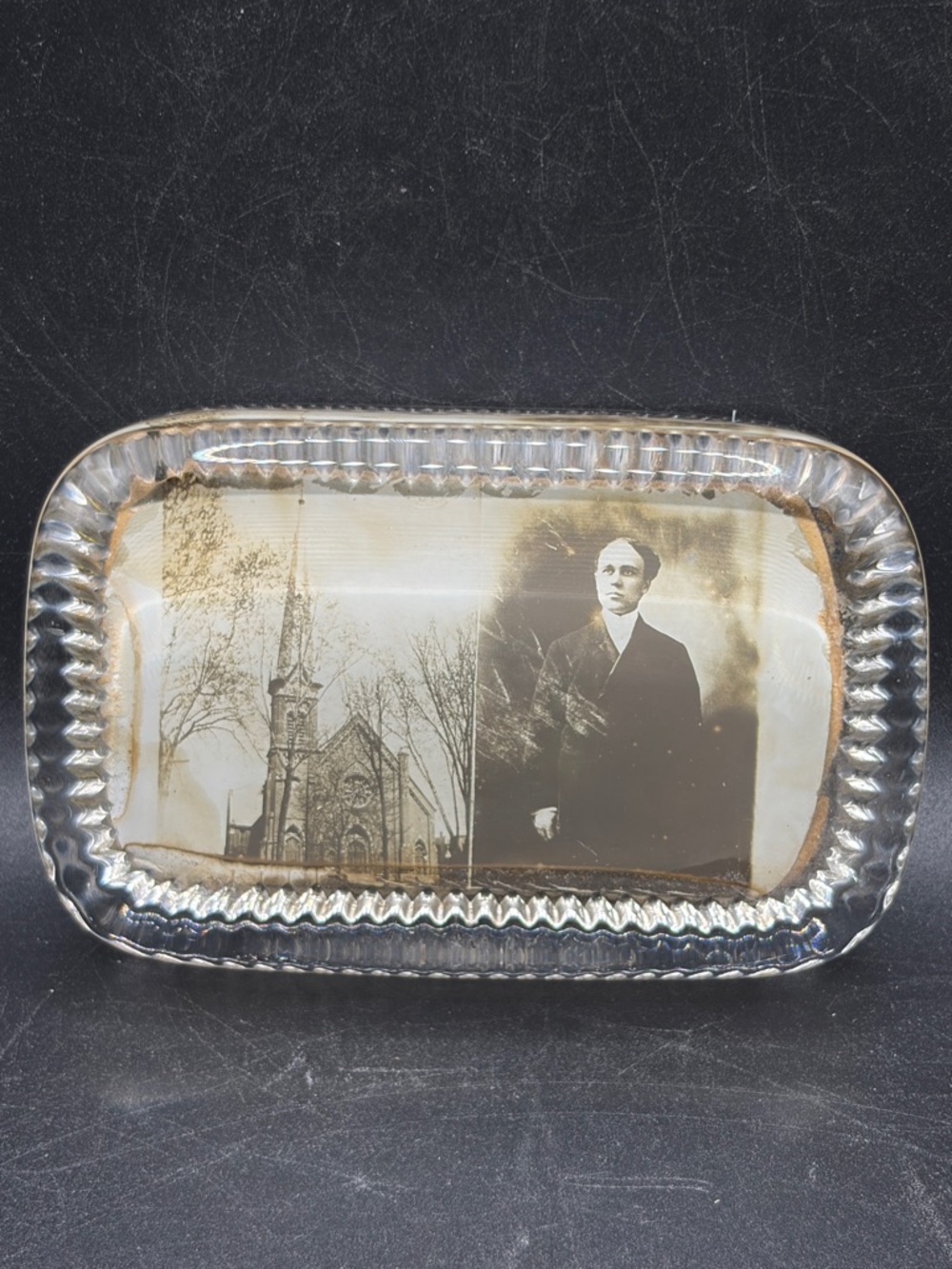 Antique Rectangular Glass Nassau New York Pastor & Church Photo Paperweight